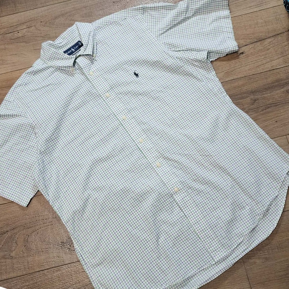 Ralph Lauren Mens XL Classic Fit Short Sleeve Tattersall Check Shirt Green Navy